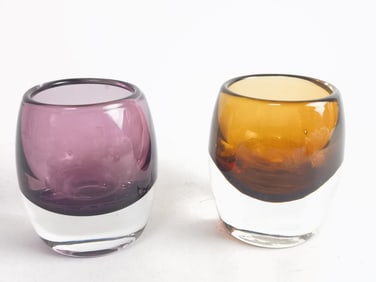 (2) Vintage Poland Amethyst and Amber Glass Votive