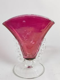 Vintage Heisey Cranberry/Clear Glass Fan Vase