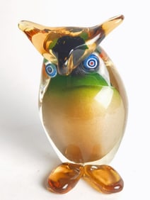 Vintage Murano Italy Sommerso Glass Owl