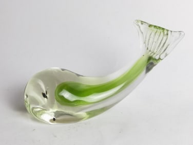 Vintage Murano Italy Clear/Green Glass Fish