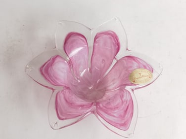 Vintage Murano Style Crystal Clear Pink Flower Bow