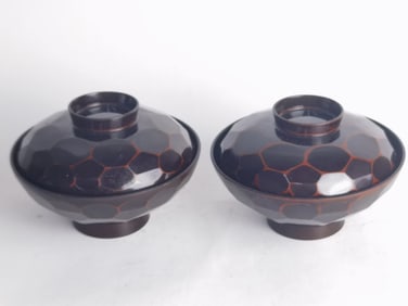 Pr. of Japanese Lacquer Covered Bowls