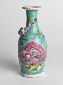 Chinese Porcelain Turquoise Glaze Famille Rose Vas