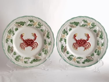 (2) Bordallo Pinheiro Majolica Crab Plates by CE C
