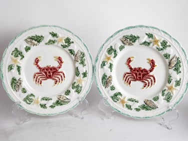 (2) Bordallo Pinheiro Majolica Crab Plates by CE C