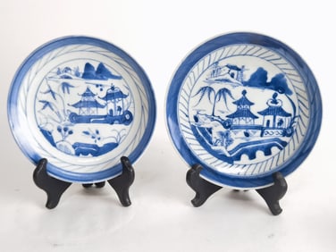(2) Chinese Export Porcelain B&W Plates