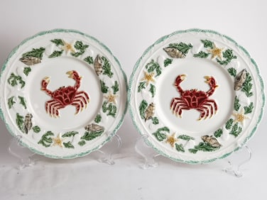 (2) Bordallo Pinheiro Majolica Crab Plates by CE C