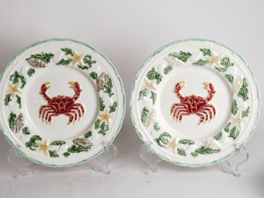 (2) Bordallo Pinheiro Majolica Crab Plates by CE C