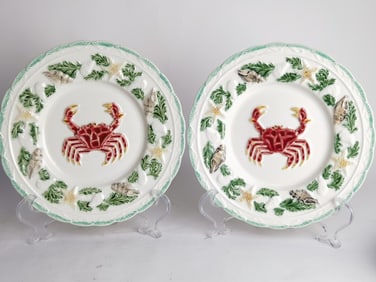(2) Bordallo Pinheiro Majolica Crab Plates by CE C