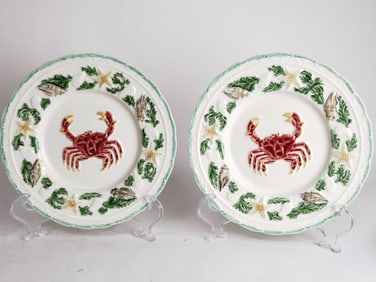 (2) Bordallo Pinheiro Majolica Crab Plates by CE C