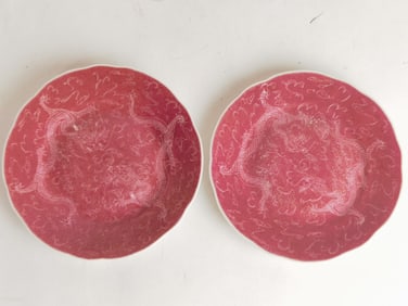 Pr. of Qing Chinese Porcelain Powder Red Glaze Pla