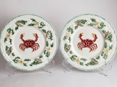 (2) Bordallo Pinheiro Majolica Crab Plates by CE C