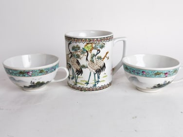 (3) Chinese Porcelain Famille Rose Cups