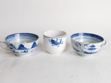 (3) Chinese Porcelain B&W Cups