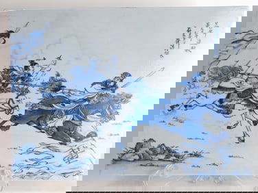 Chinese Porcelain B&W "San Guo Yan Yi" Plaque