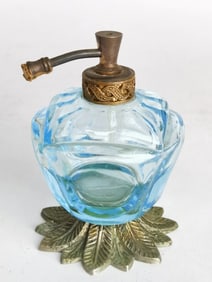 Antique Brass Mounted Blue Glass Perfume Atomizer