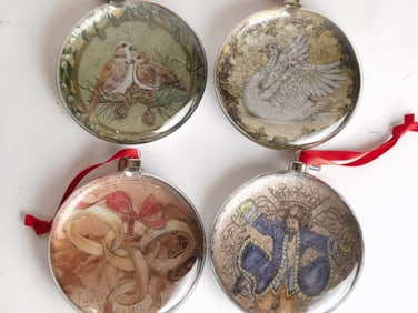 (4) Vintage Cased Glass Christmas Ornaments