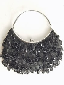 Vintage Black Beaded Shoulder Bag