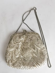 Vintage White Beaded Shoulder Bag