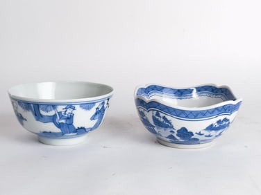 (2) Chinese Porcelain B&W Bowls