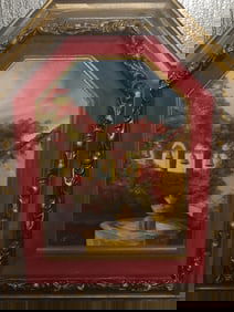 Vintage Courtyard Oil Painting, Signed