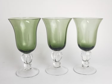 (3) Lenox Colore Verde Olive Green Water Goblets