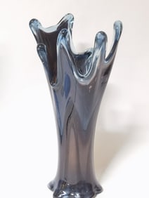 Large Dark Blue and Brown Art Glass Vase