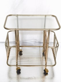 Vintage Hollywood Regency Brass Glass Magazine Car