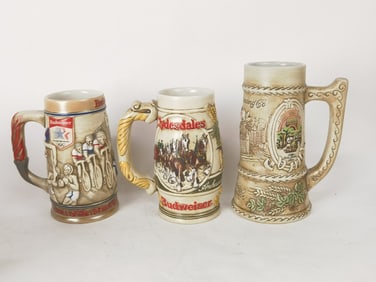 (3) Vintage Budweiser/Ceramarte Porcelain Stein Mu