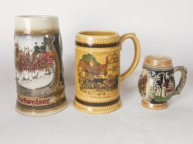 (3) Vintage German/English Porcelain Stein Mugs