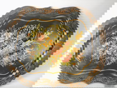 19th C. French Painted Floral Tole Table Tray