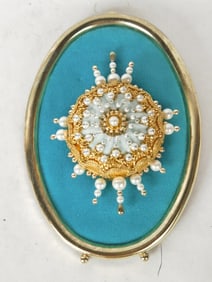 1976 Marian Framed Beaded Velvet Jeweled Ornament