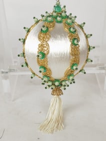 Green/White Jeweled Christmas Ornament