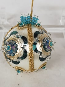 Blue/White Jeweled Christmas Ornament