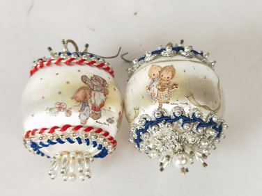 (2) 1976 Vintage Jeweled Christmas Ornaments