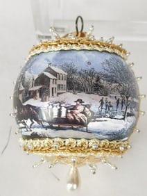 Vintage Winter Scene Jeweled Christmas Ornament