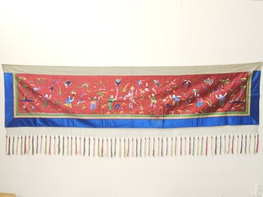 Qing Chinese Children's Play Embroidery on Red Sil