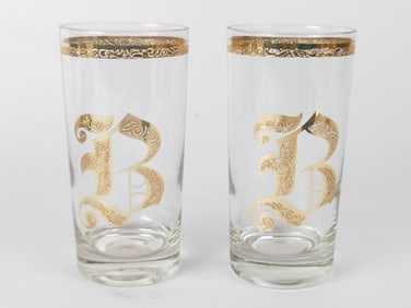 (2) Vintage Culver 22K Gold Monogram Highball Tumb