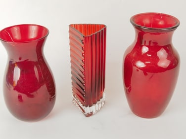 (3) Vintage Red Glass Vases
