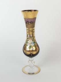 Vintage Czech Bohemian Hand Painted Glass Vase