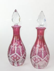 (2) Vintage Laura Ashley Ruby Glass Decanters