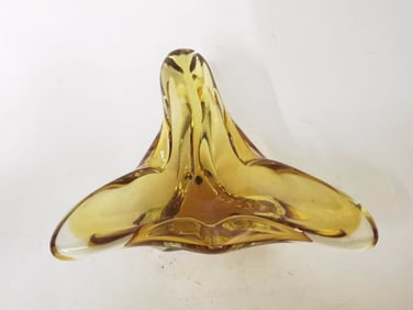 Vintage Murano Italy Amber Glass Triangular Dish