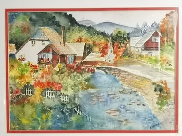 Landscape Watercolor Painting, Signed E. Wicks
