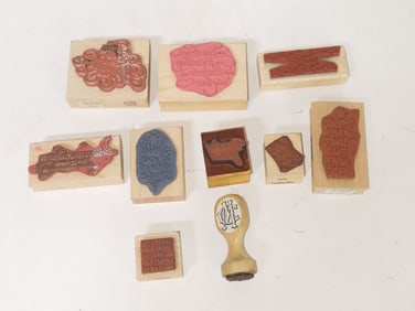 (10) Wood Carved Rubber Stamps