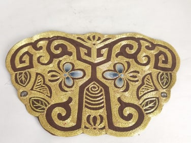 Chinese Gold Thread Brown Embroidery