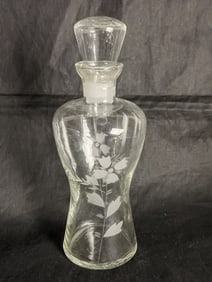 Vintage Etched Floral Curvy Glass Decanter