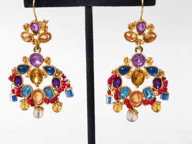 Gold Tone Costume Rhinestone Earrings