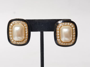 Gold Tone Costume Faux Pearl Ear Clips