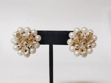 Gold Tone Costume Faux Pearl Ear Clips