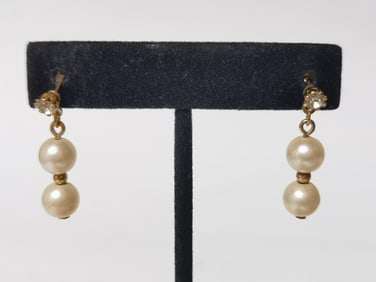 Gold Tone Costume Faux Pearl Earrings